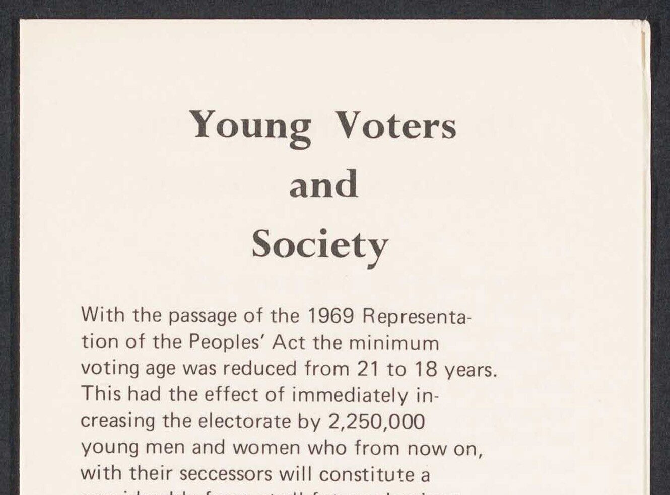 Text document titled 'Young Voters and Society' discussing voting age changes