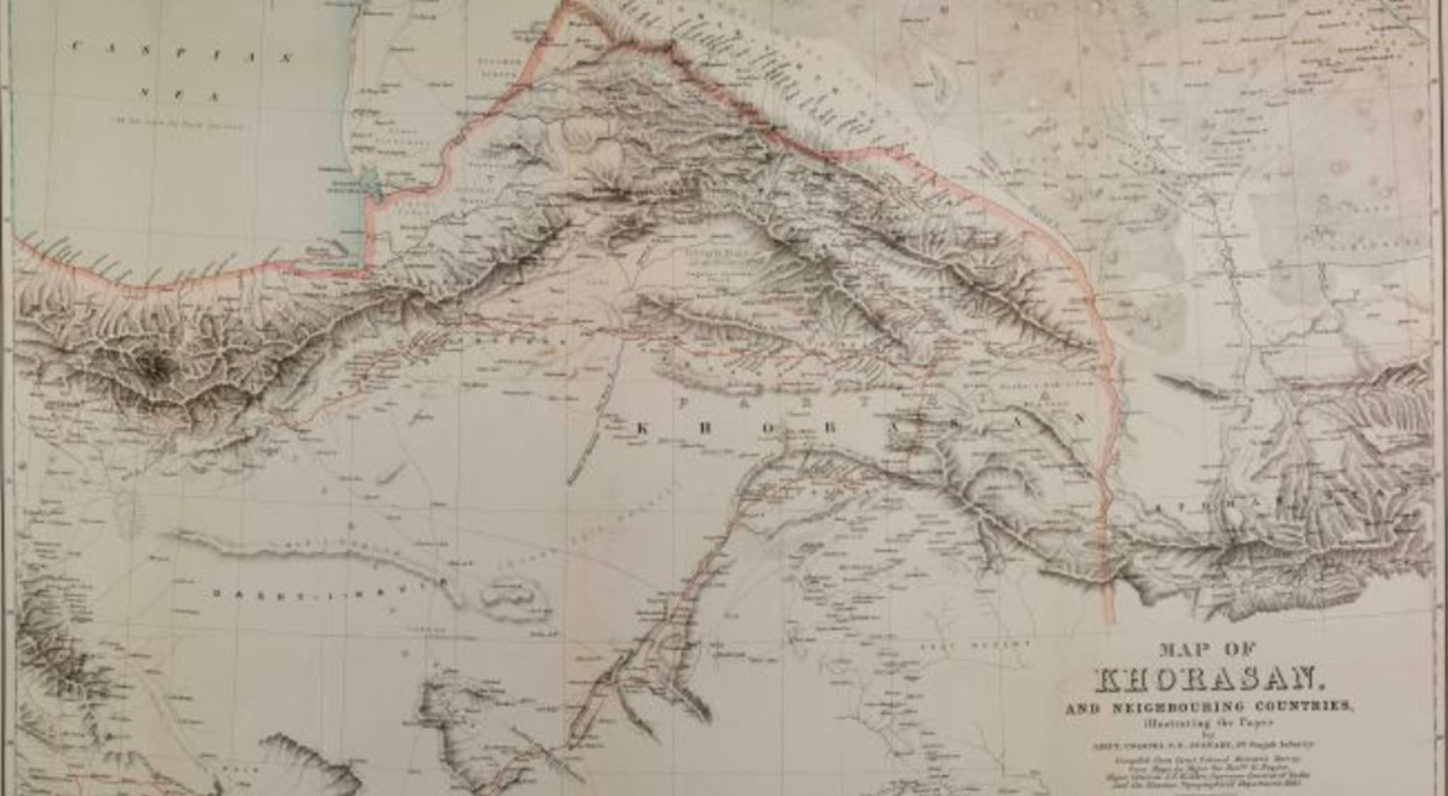 A map of Khorasan showing geographical features and neighbouring countries.