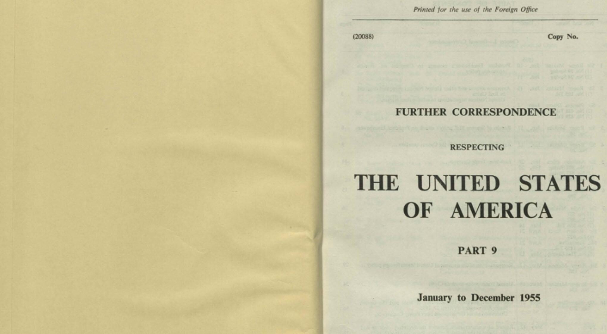 A document titled "Further Correspondence Respecting The United States of America, Part 9".